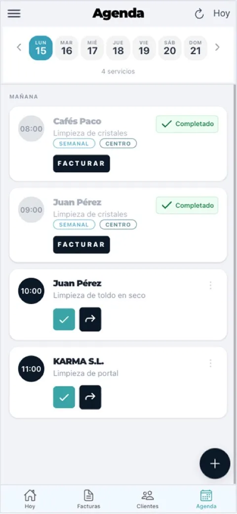 Vista d'agenda en l'app Cero Líos