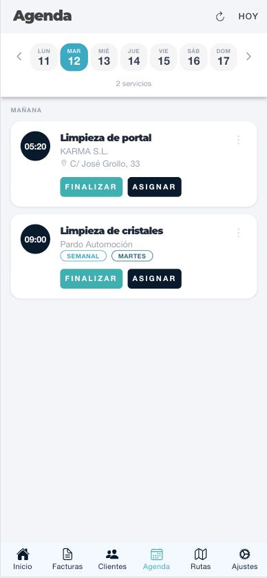 Vista de agenda en la app Cero Líos