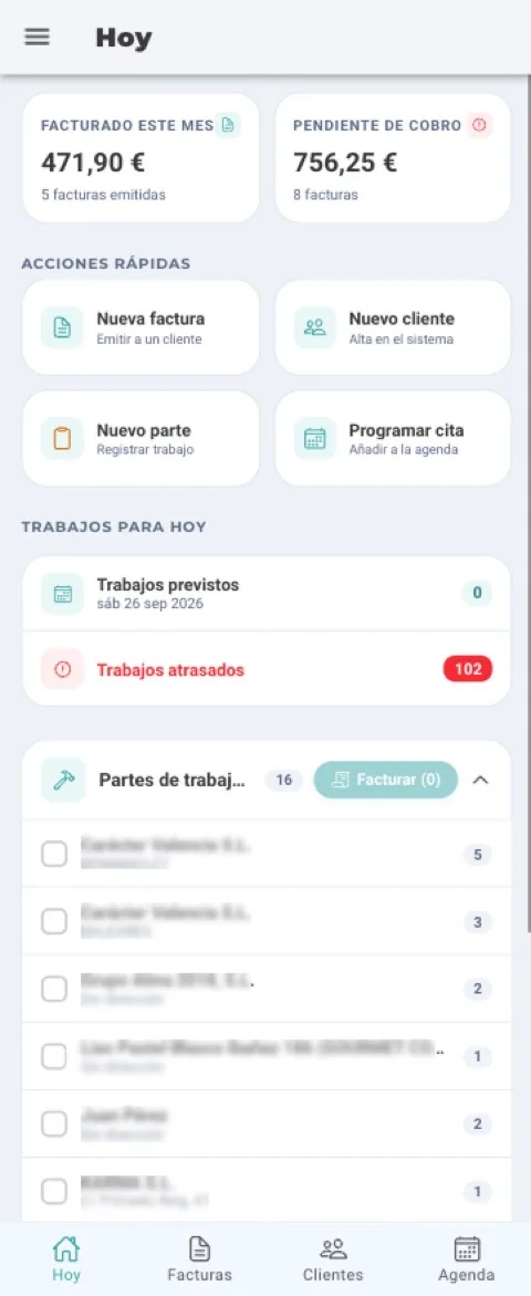 Captura do Dashboard (semáforo do negocio) na app Cero Líos